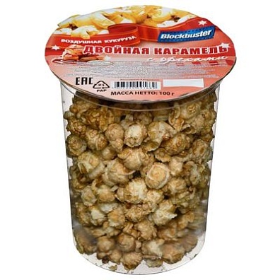 Воздушная кукуруза попкорн т.м. Blockbuster«Двойная карамель с орехами»-карамелизованная с орехами, 100г