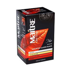 MAITRE de Thé  ASSORTED CLASSIC BLACK ассорти чая черного пакетированного  для разовой заварки с ярлычками в индивидуальных конвертах, 20 фп*2г.