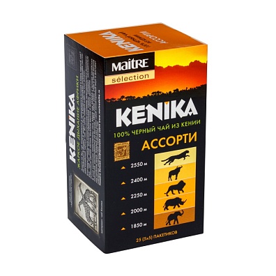 KENIKA АССОРТИ чай черный байховый в пакетиках для разовой заварки с ярлычками в индивидуальных конвертах, 25 пакетиков х 2г.