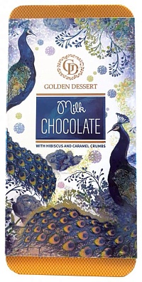 Шоколад молочный с гибискусом и карамельной крошкой в подарочной упаковке